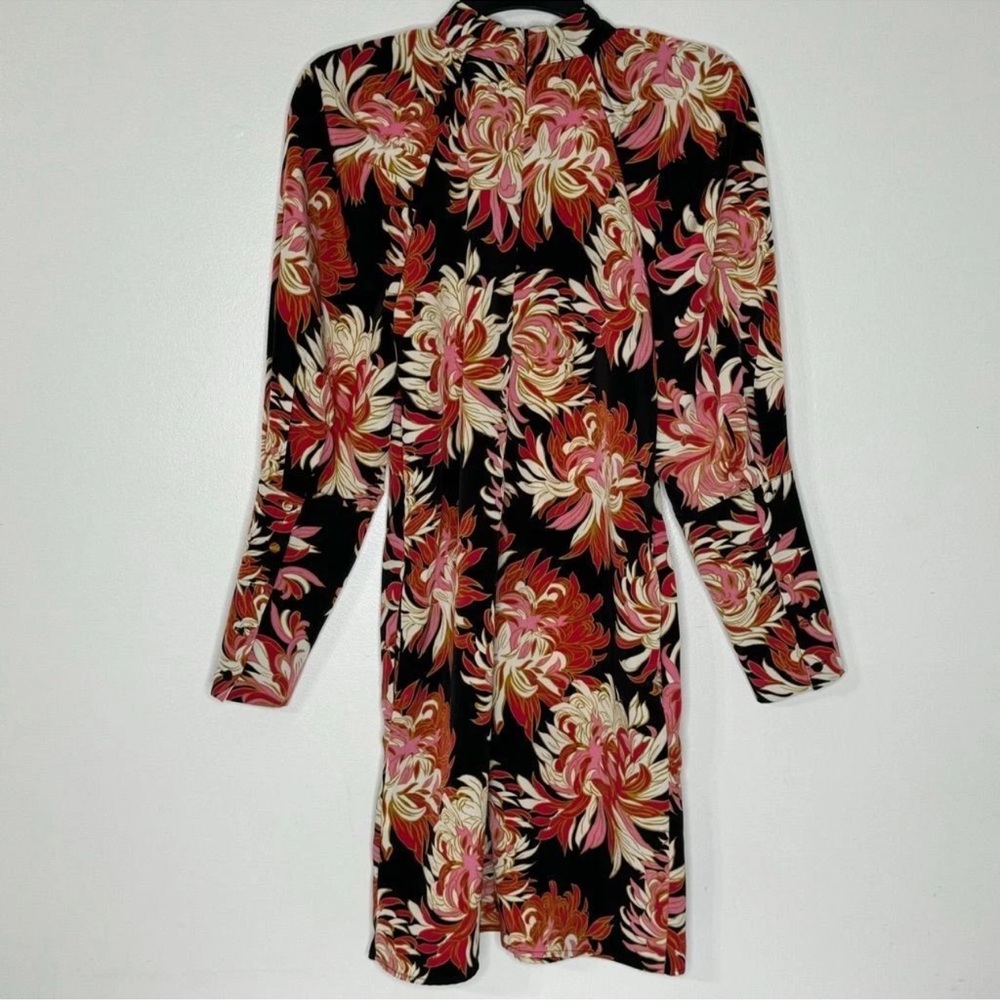 Who What Wear Black and Pink Floral Long Sleeve Dress